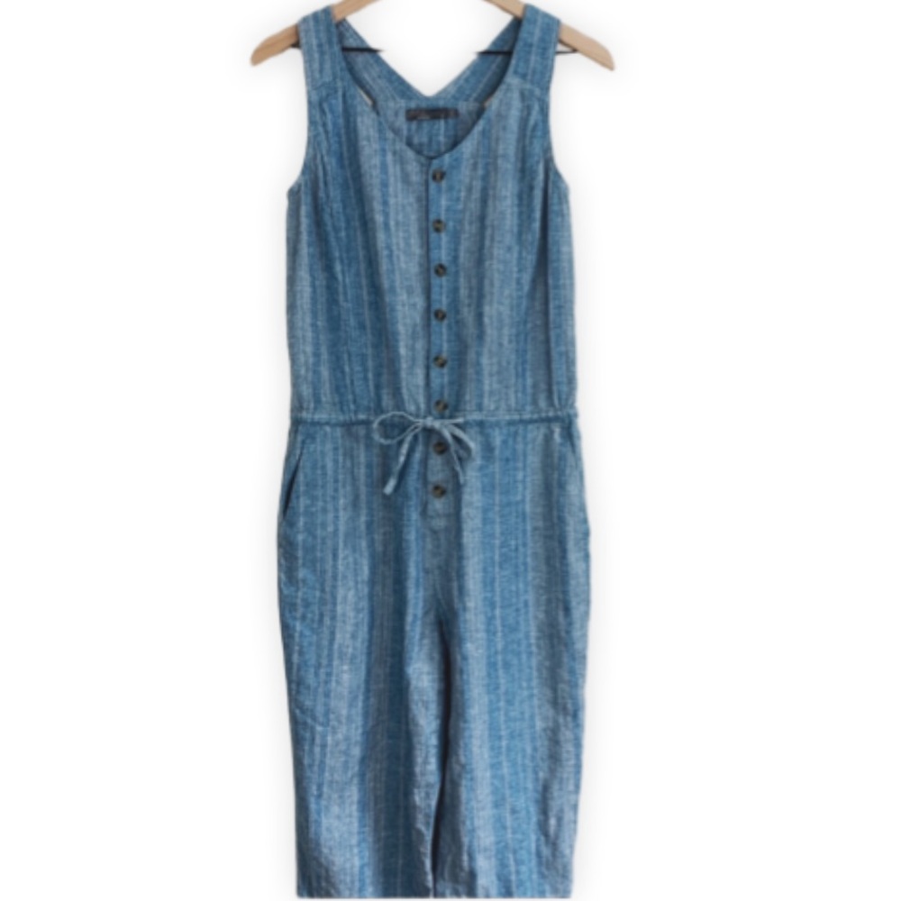 Prana Wayferers Romper Overall Hemp Organic Cotton River Rock Blue Stripe Small - Picture 2 of 10